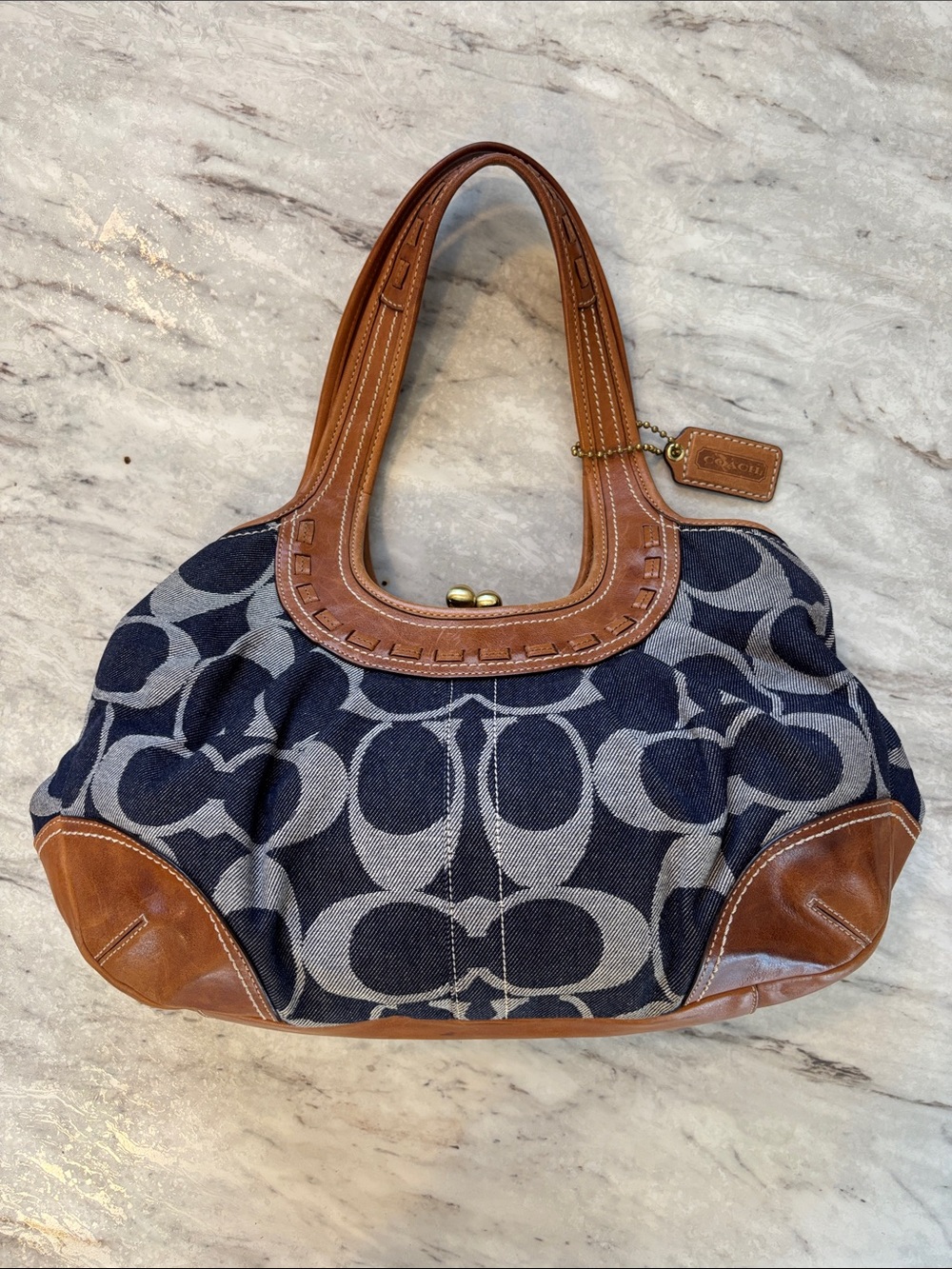 RARE AND VTG! Coach 2008 Ergo Denim Signature Framed Kiss Lock Shoulder Bag